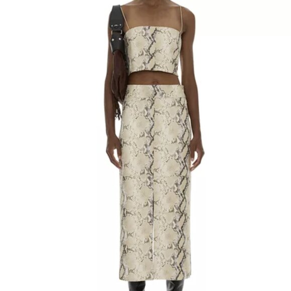 Helmut Lang Python Embossed Leather Top & Midi Skirt Sz 4 - Picture 1 of 6